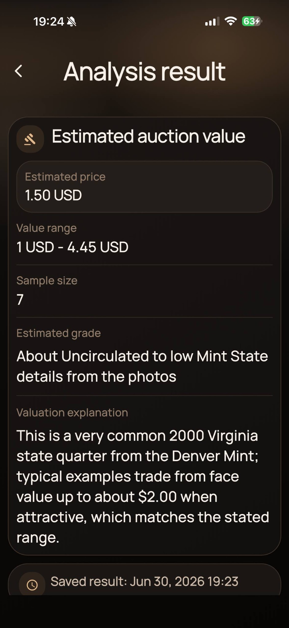 CoinScan valuation result